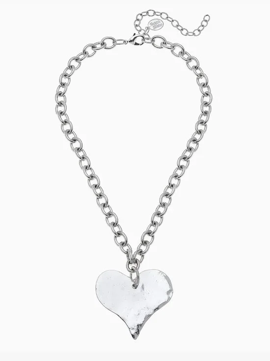 Timeless! Susan Shaw BIG Silver Heart Pendant Necklace