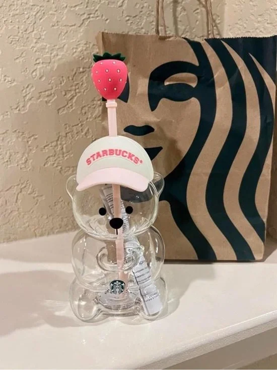STARBUCKS PINK BEARISTA BEAR CUP STRAWBERRY + HAT Viral Limited Edition