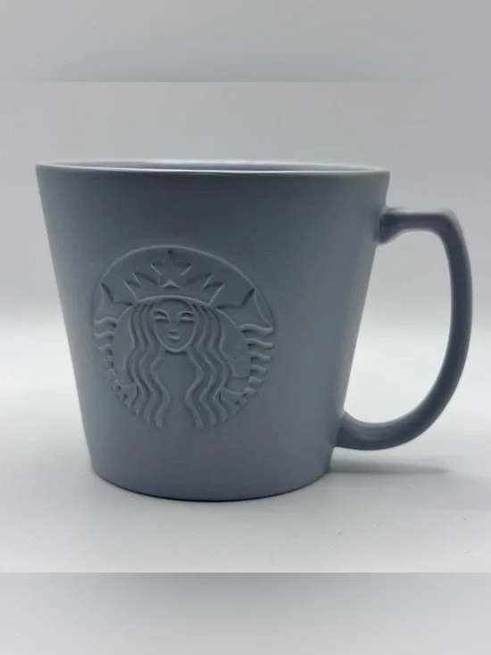 STARBUCKS 2019 Matte Gray Coffee Mug, Embossed, Siren, Wide Mouth, 12 oz