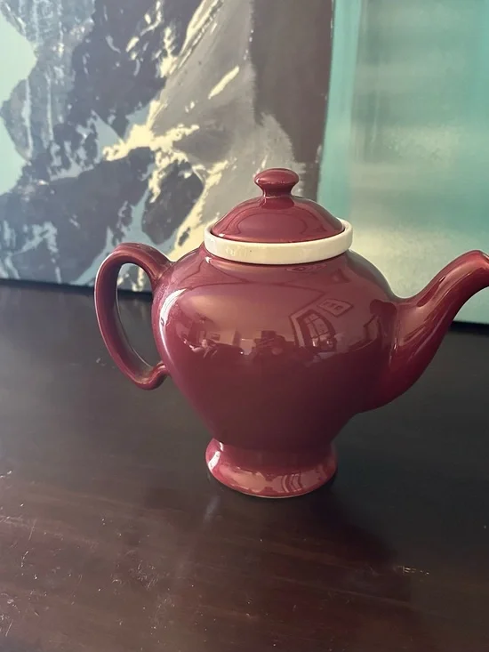 Burgundy Ceramic Teapot with Ivory Rim