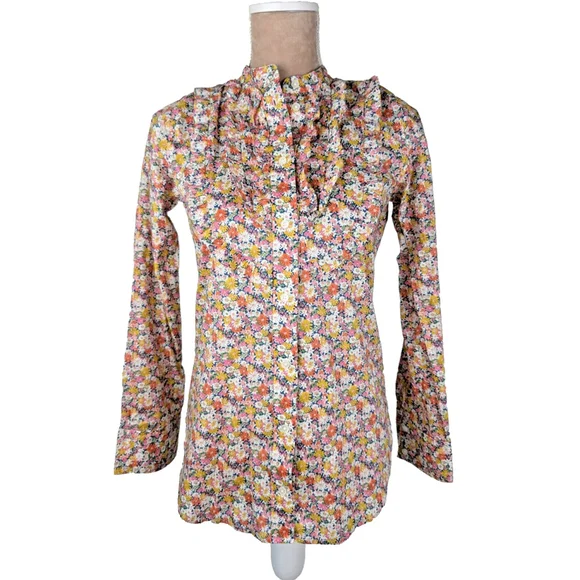 J Crew Liberty Ruffle Front Shirt 2XS Multi Libby Floral Cottagecore Whimsy