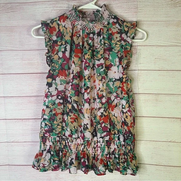 J. Crew Floral Sleeveless Mock‎ Neck Smock Blouse Size 0