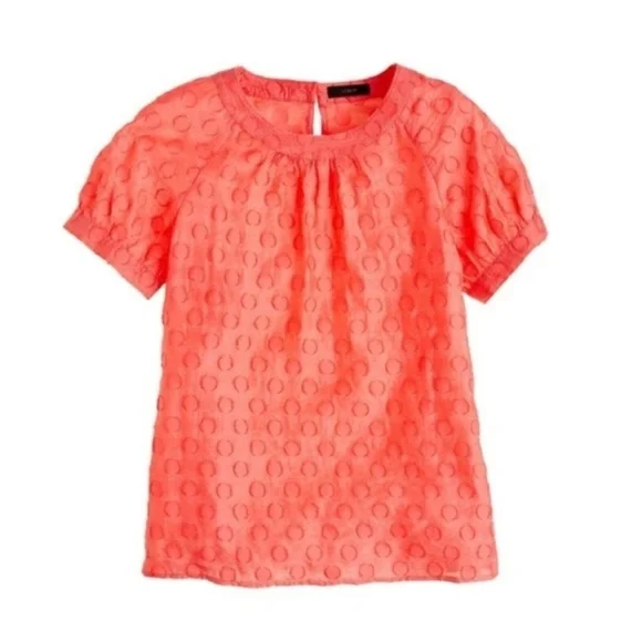 J. Crew Jacquard Dot‎ Top Blouse Rose Pink Peach Short Sleeve Size 2