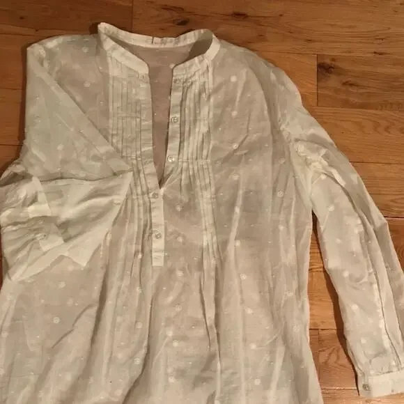 J Crew Tunic Women's XS White Semi‎ Sheer Feminine Romantic Embroidered