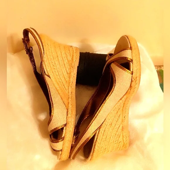 J. Crew gold and cream colored Espadrille sandals size 9