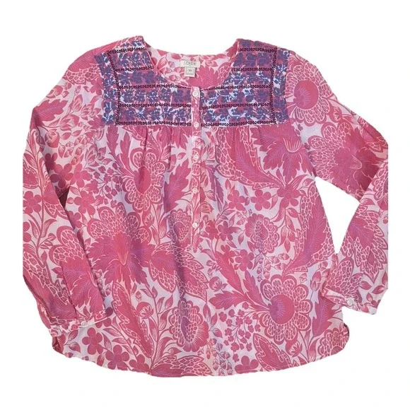Cottagecore‎ J.Crew shirt Sz XS CORAL BLUE 3/4 sleeve Prairie FairyCore