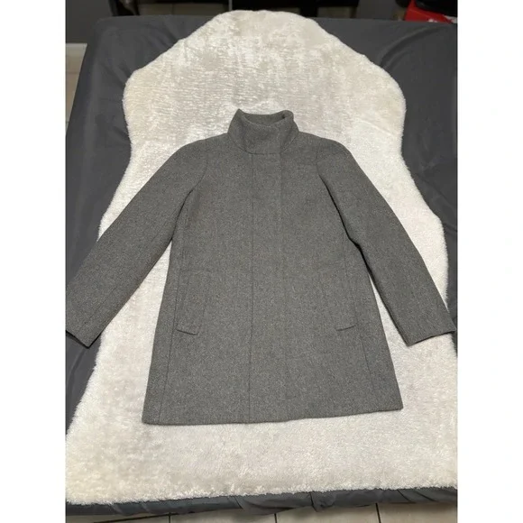 J Crew Mercantile Coat Womens 4‎ Gray Wool Blend Funnel Neck Jacket Style J6140