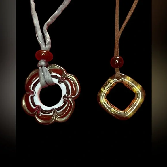 Costume Necklaces Set Of 2 Murano Style Glass W Colorful Pendant 18-20”