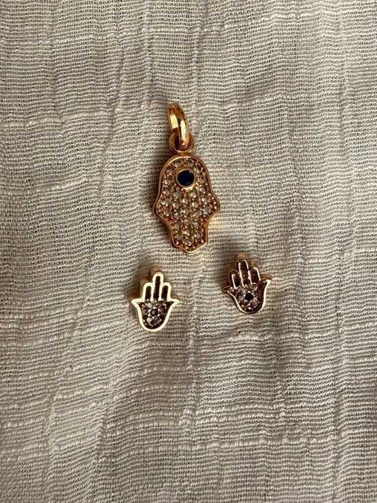 Gold Hamsa Hand Pendant and Stud Earring Set - Gold