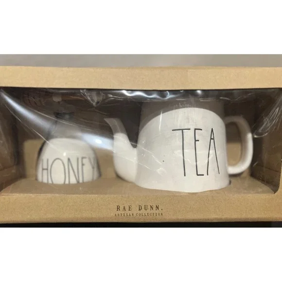 Rae Dunn Tea Honey Pot Gift Set Stir Stick Artisan Collection from Magenta NWT