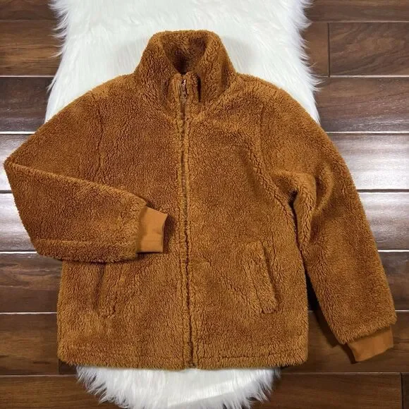 J. Crew Women's Size Small Brown‎ Full Zip Funnelneck Sherpa Jacket AB440