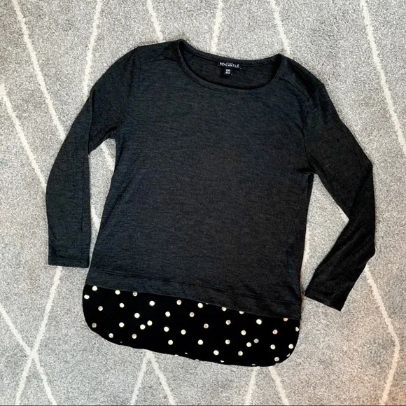 J Crew Mercantile Grey Top with Polka Dot Peekaboo