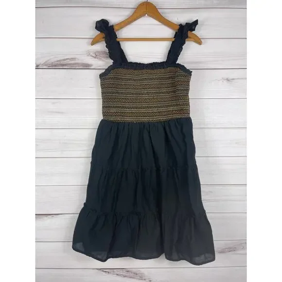 J. Crew Factory‎ Black Smocked Tiered Mini Dress Size Small