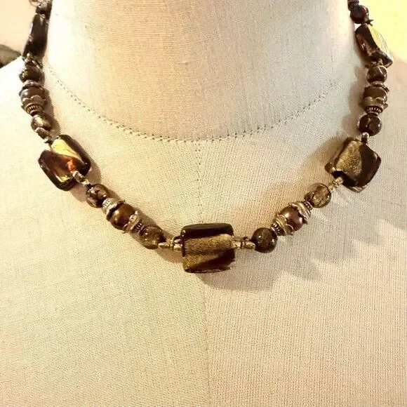 Murano-Style Gold Foil Art Glass Dragonfly Necklace
