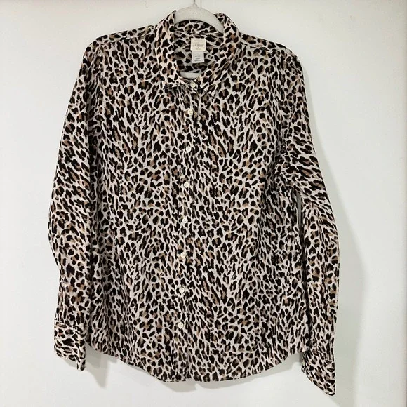J.Crew The Perfect Shirt Women Large Leopard Print Cotton Button Down | Classic‎