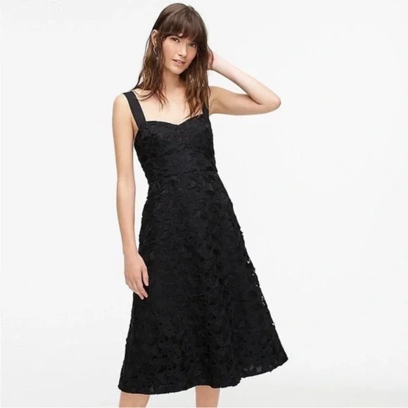 Jcrew Sleeveless Sweetheart Midi Dress in Lace Black Lined Size 6 Style AC502‎