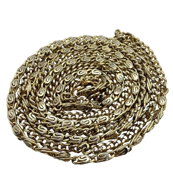 Vintage Monet Gold Tone Textured Link Chain 54'' Necklace Retro 80s‎ 90s Style