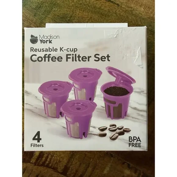 Madison‎ York Reusable K-cup Coffee Filter Set OS Purple New 4 Pack BPA Free