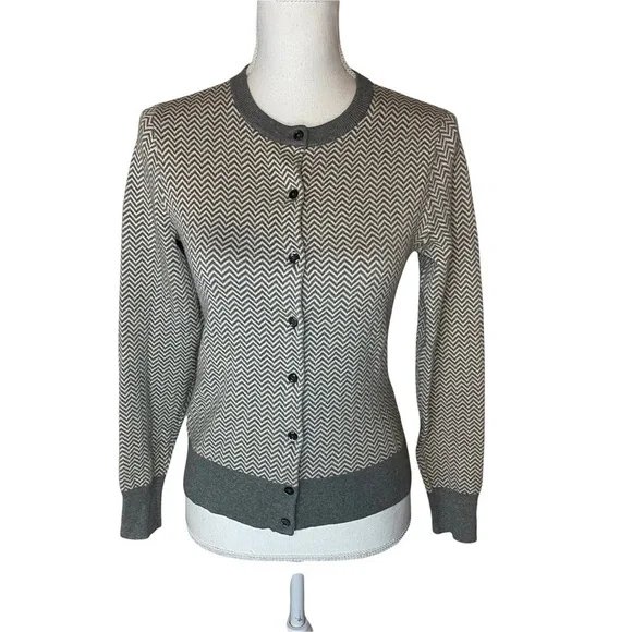 J. Crew Cotton Jackie Cardigan Herringbone Sweater Small‎