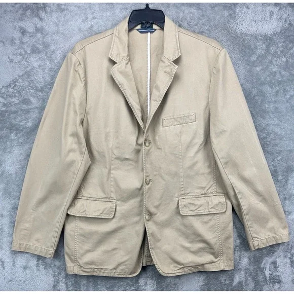J Crew Mens 3-Button Blazer Jacket‎ XL Beige 100% Cotton Front Casual
