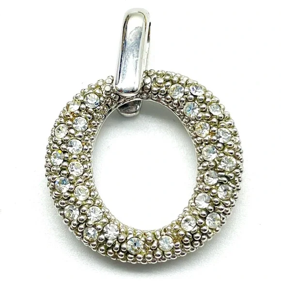 Open Circle Pendant Round Clear Rhinestone Silver Tone Fashion Jewelry Charm