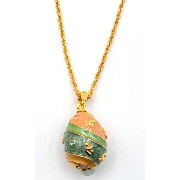 JOAN RIVERS FABERGE EGG RHINESTONE ENAMEL PENDANT GREEN PINK SIGNED‎ 30