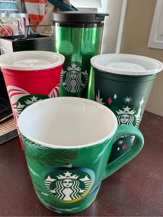 Starbucks Holiday Green and Red Coffee Mug & Tumbler Set