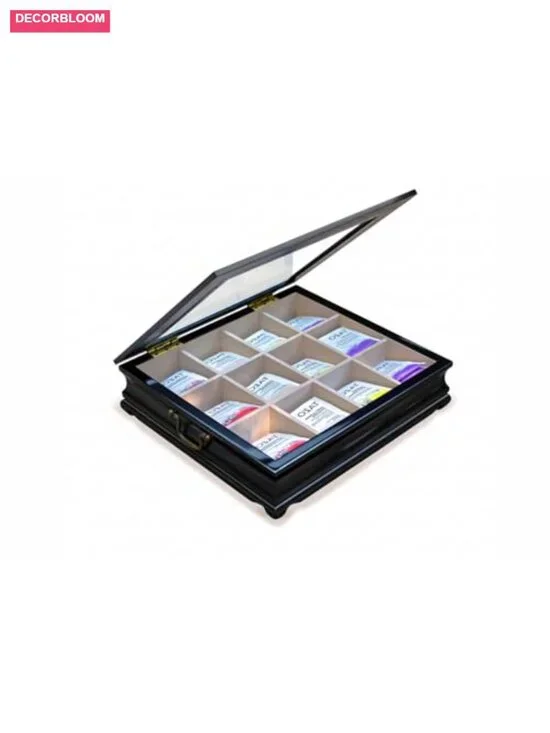 12-Compartment Tea Bag Storage Box with Beveled Glass Lid
