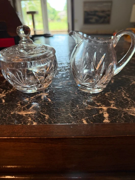 Vintage Anchor Hocking Clear Glass Creamer Covered Sugar Bowl Set with Lid