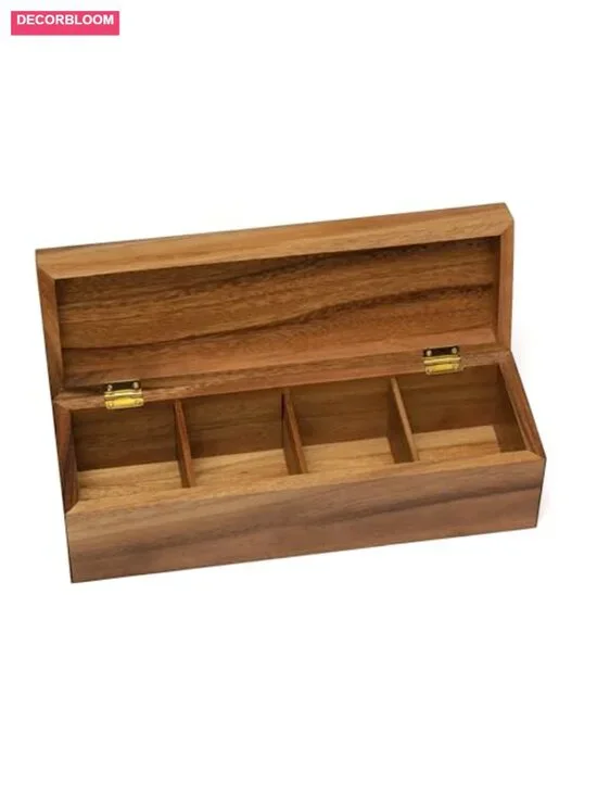 Acacia Wood Tea Storage Chest with 4 Sections