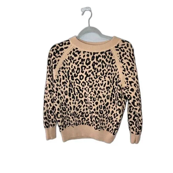 J. Crew Women's Boyfriend Merino Wool Leopard Print Crewneck Sweater Size XS