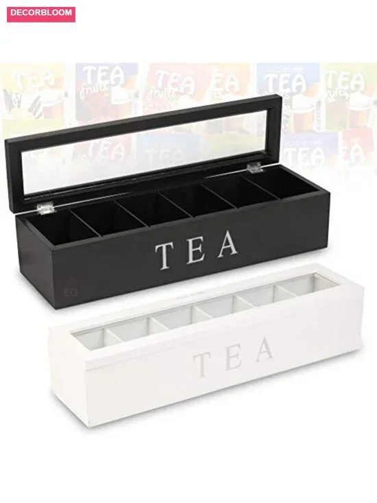 Wooden Tea Storage Box with Slots - Multi-Purpose Organizer for Bags