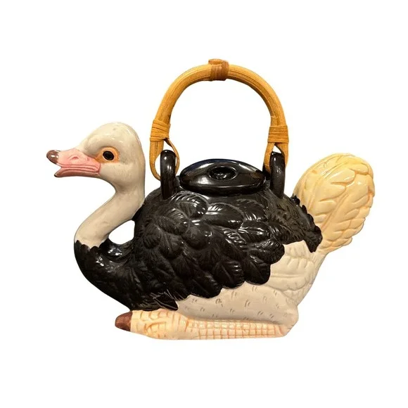 Ostrich Teapot Home‎ Decor OS Black/Cream Bamboo Handle Ceramic