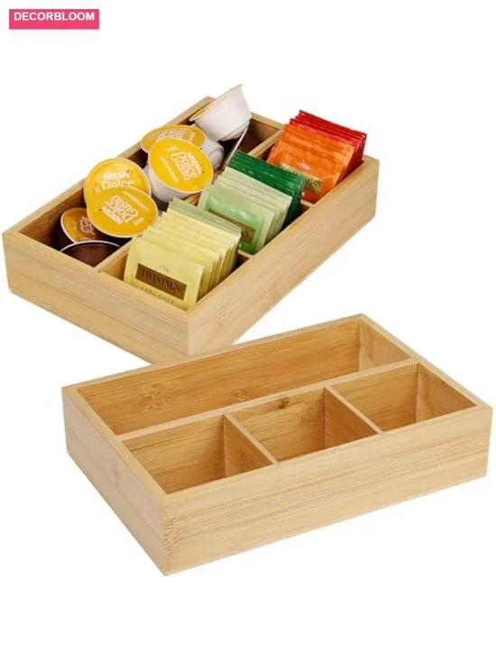 2 Pack Bamboo Tea Bag Organizers for Drawers, Coffee Station Storage