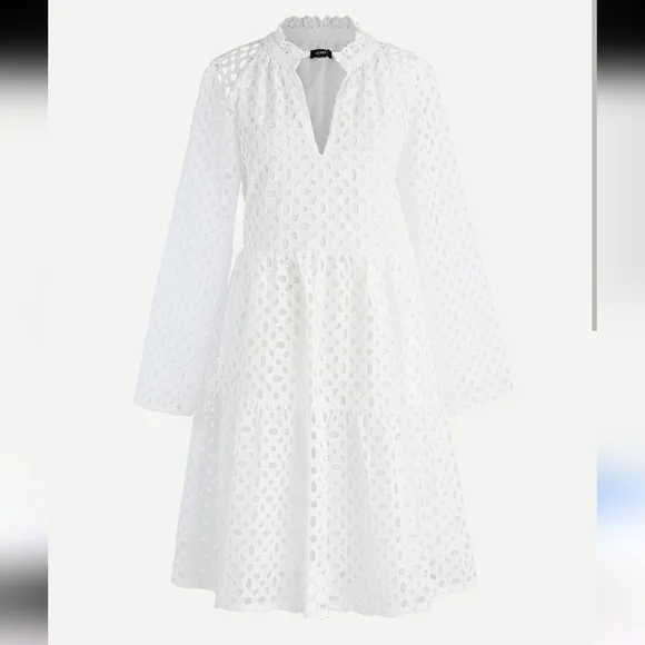 J Crew White Eyelet Tiered Dress Size S