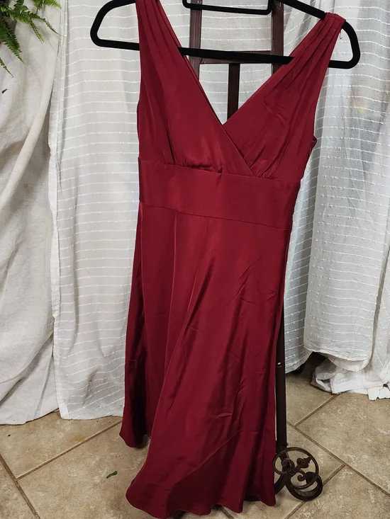 J. Crew Burgundy Silk V-Neck Cocktail Party Midi Dress