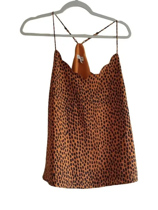 J. Crew Rust Orange & Black Scalloped Neck Cheetah Cami