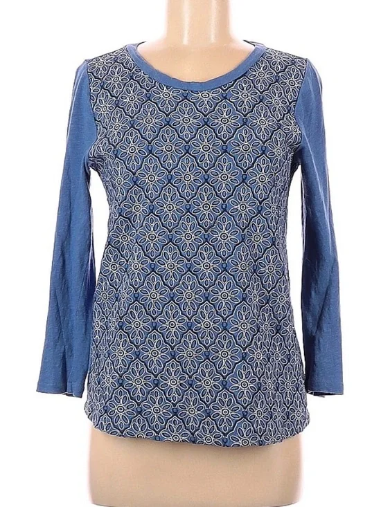 Blue Patterned Long-Sleeve Women's Top
