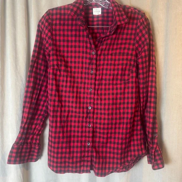 J. Crew Red Black Checkered Women's Shirt flannel plaid cabincore‎ perfect shirt