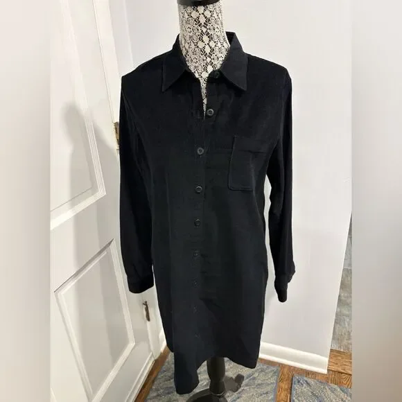 J. Crew Black Corduroy Long Sleeve Shirt Dress