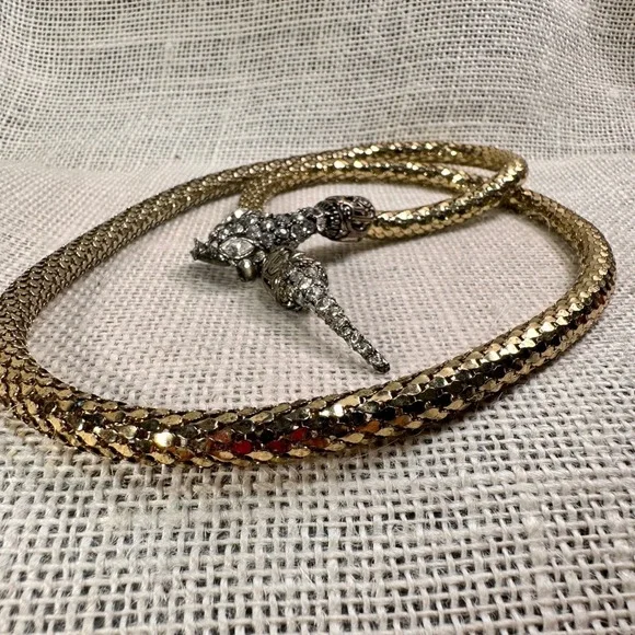 Betsey Johnson Crystal Snake Wrap Necklace Gold Tone 35