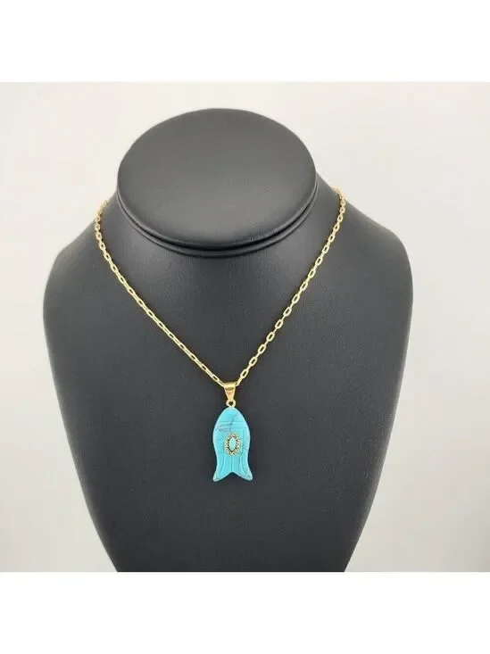 Under the Sea Vibes – Fish-Shaped Turquoise Necklace with Stone