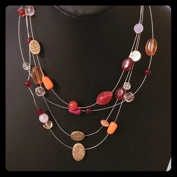 Boutique Illusion necklace gold, red, rust