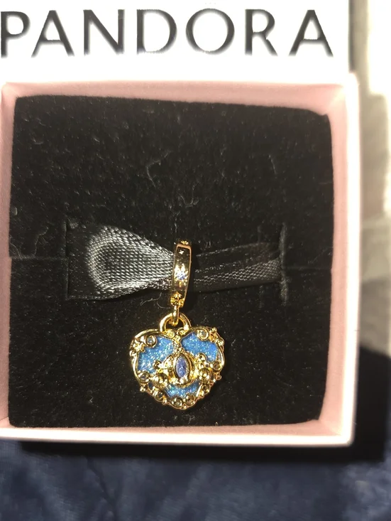 Pandora Gold Heart Charm with Bright Blue Enamel and Crystals