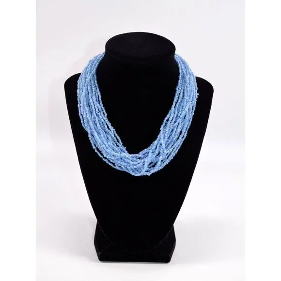 Beaded Multi‎ Strand Necklace with Tiny Blue Beads 21