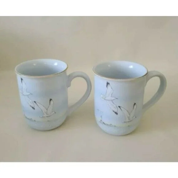 Otagiri Seagulls Seaside Waterfront Lighthouse Nautical Coffee Mugs Set of 2