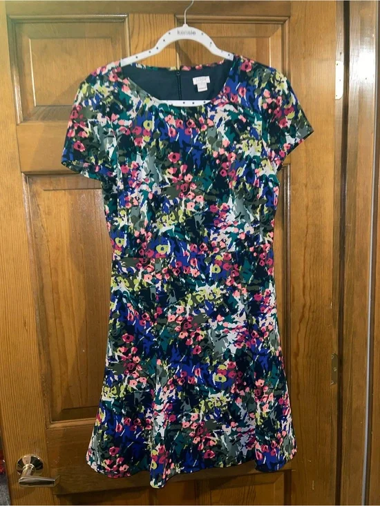 J. Crew Multicolor Floral Short-Sleeve Fit-and-Flare Mini Dress