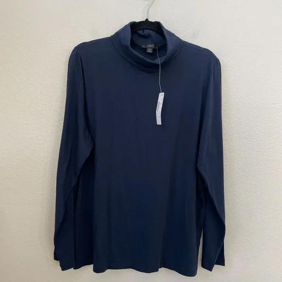 NEW‎ J Crew Womens Plus 2X Navy Blue Turtleneck Long Sleeve Top Cotton Shirt