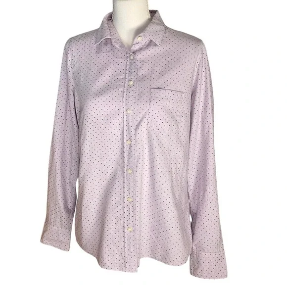 J. Crew 100% Cotton  Lavender Polka Dot‎ Button Down Shirt Size Small Preppy
