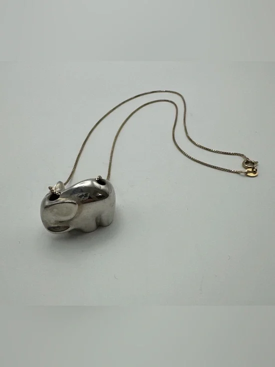 Fetish 925 Elephant Pendant Necklace Native American Sculptural Two Tone 18
